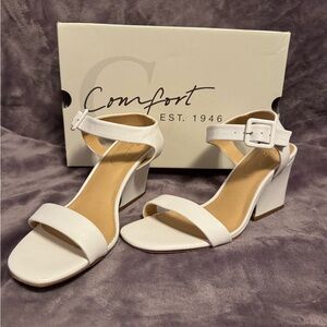 Women's White Block Heel Sandals